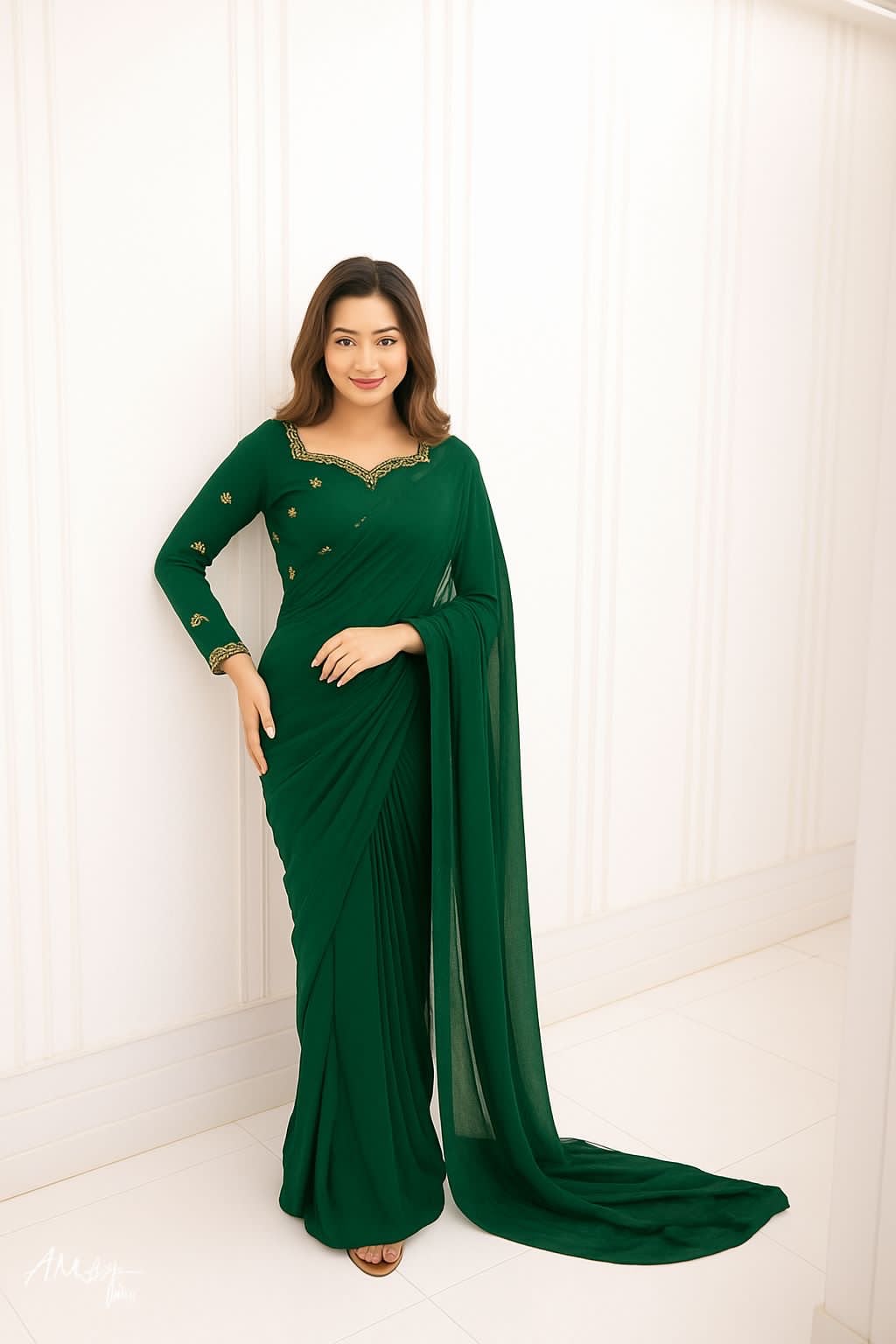 Embroidery Silk & Chiffon Saree