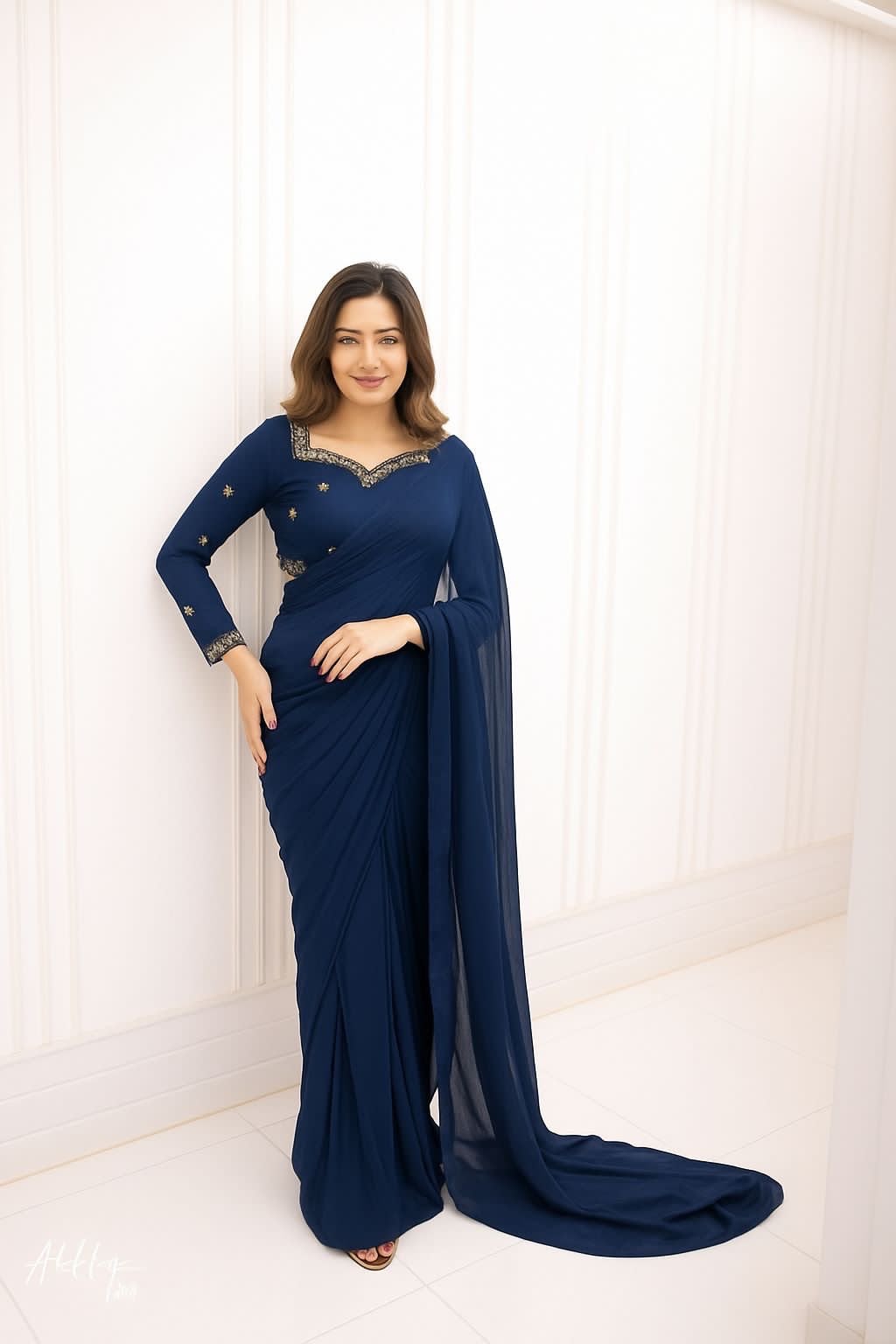 Embroidery Silk & Chiffon Saree