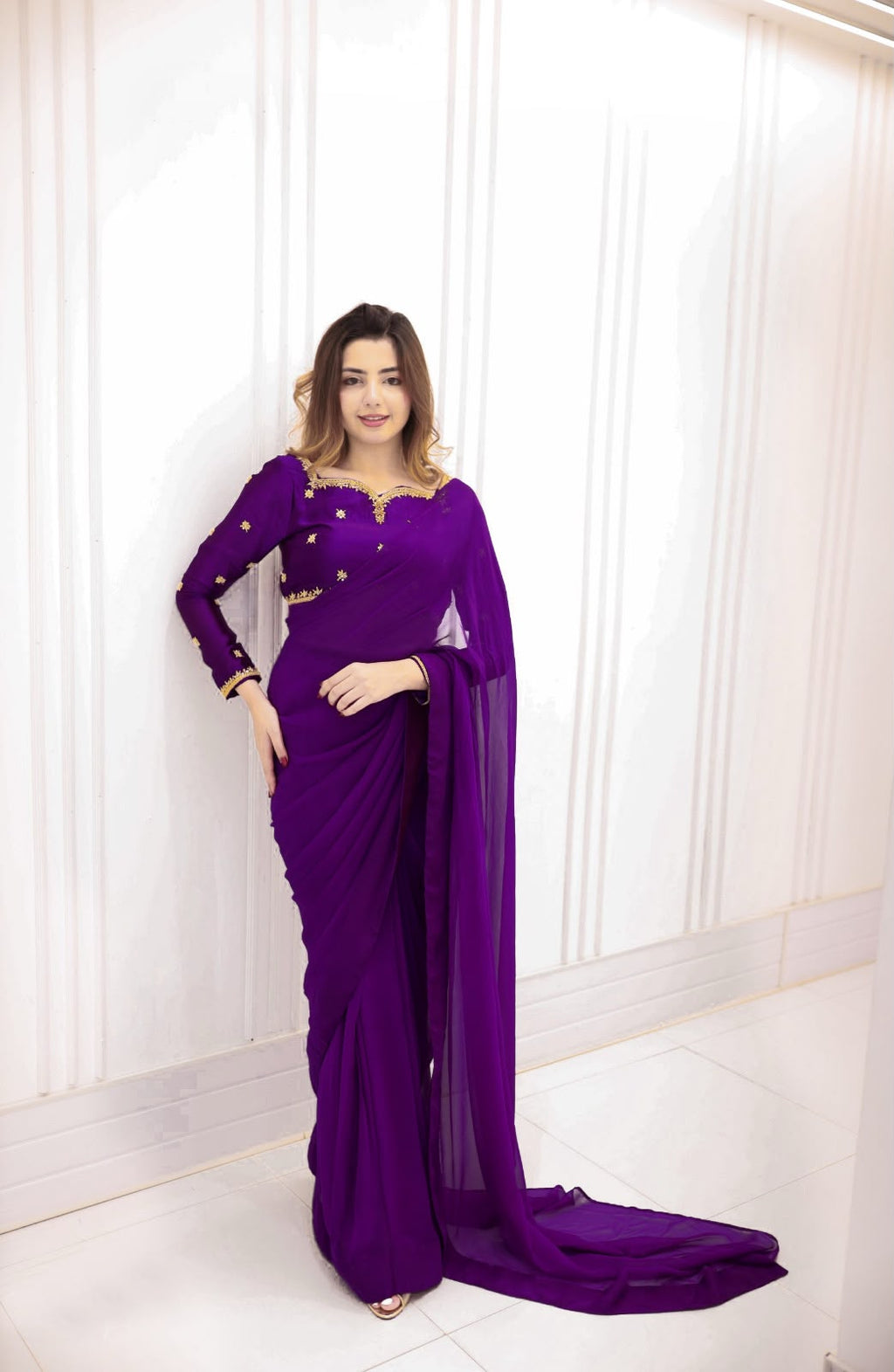 Embroidery Silk & Chiffon Saree